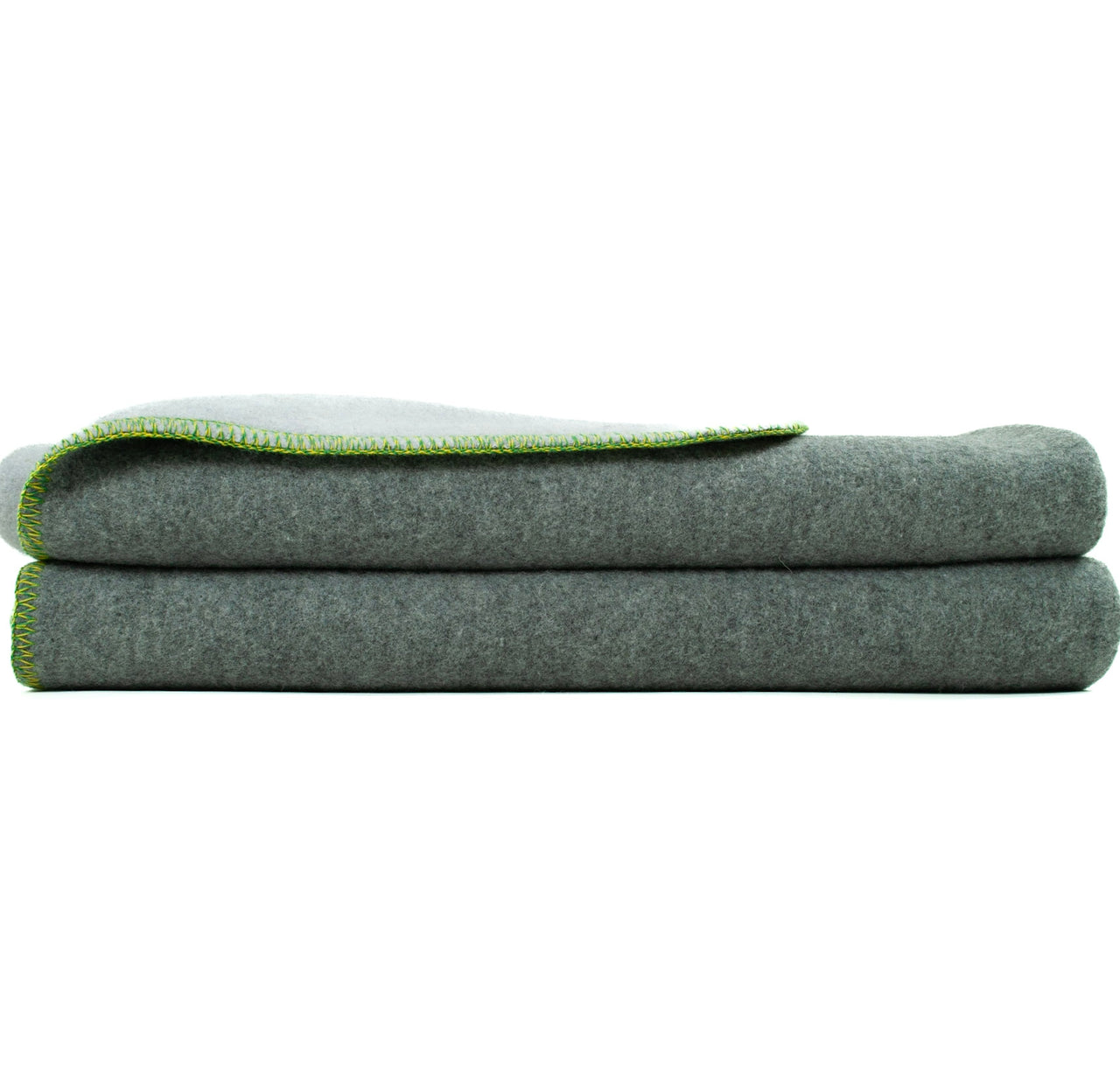 Chunky Wool Blanket – Grey Throw Blanket With Green Binding