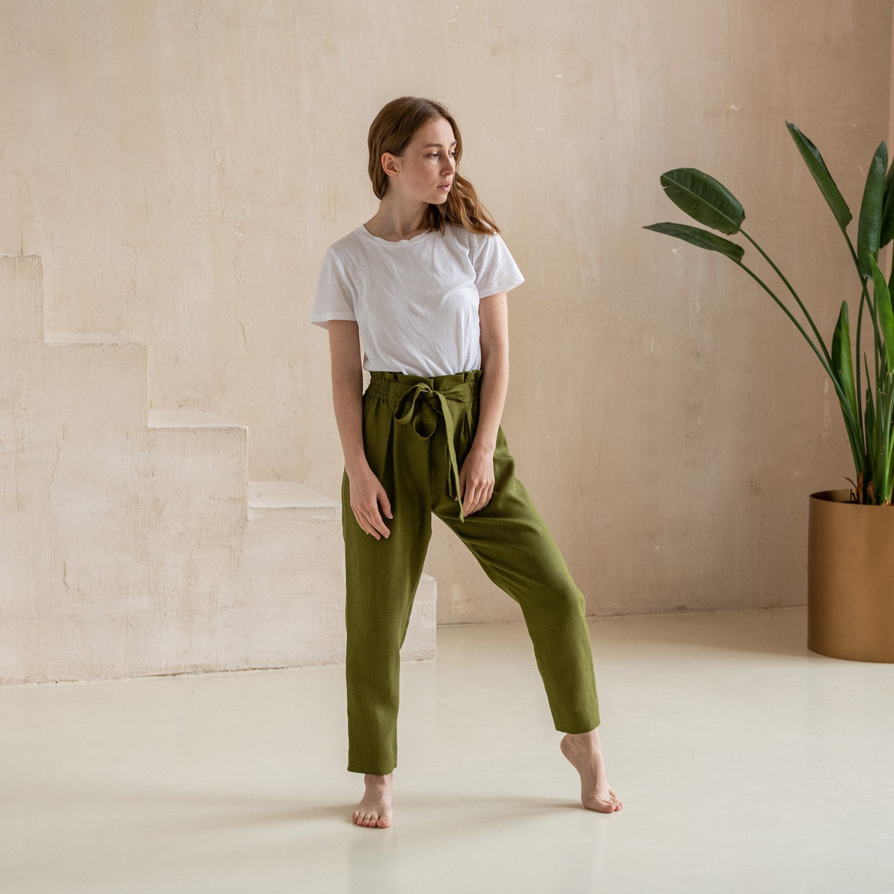 High-Waisted Linen Pants