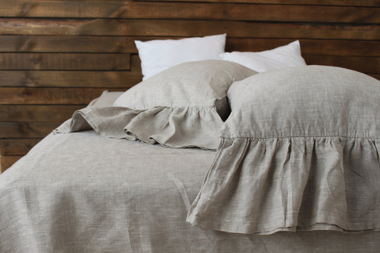 Linen Pillow Sham With Long Ruffles