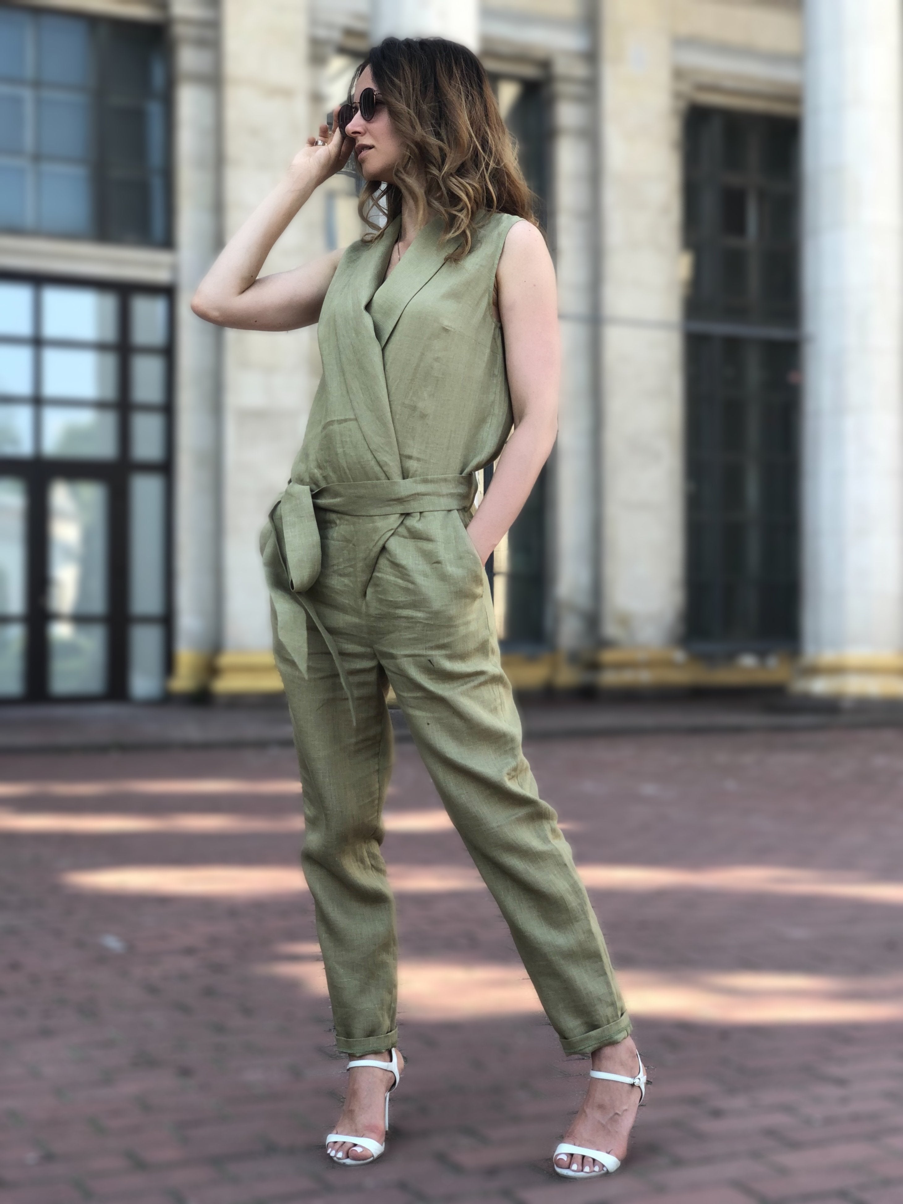 Linen jumpsuit for women best sale