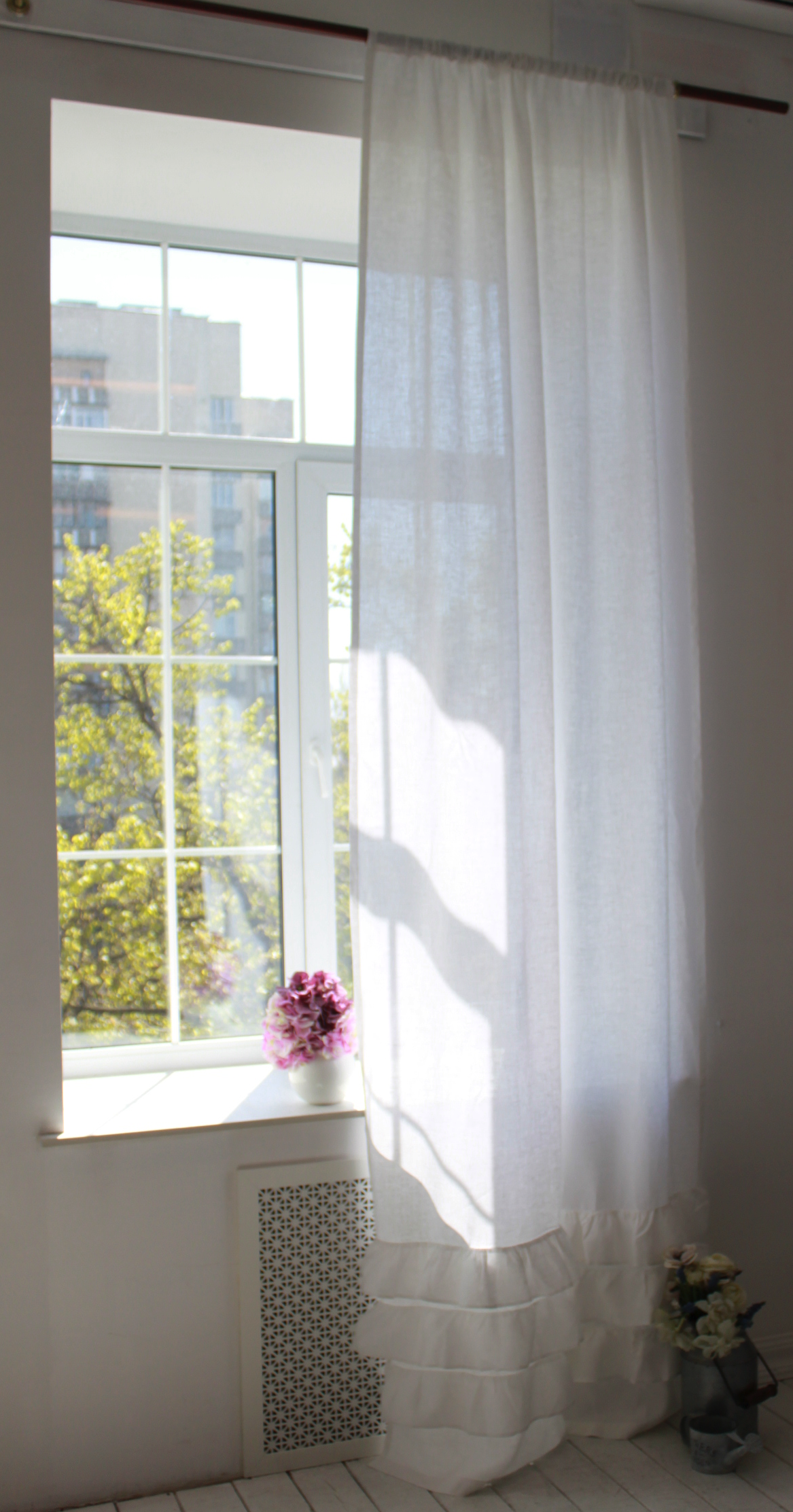 Linen Ruffled Curtain Panel