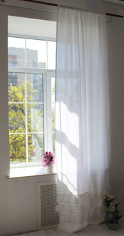 Linen Ruffled Curtain Panel with Cotton Lining