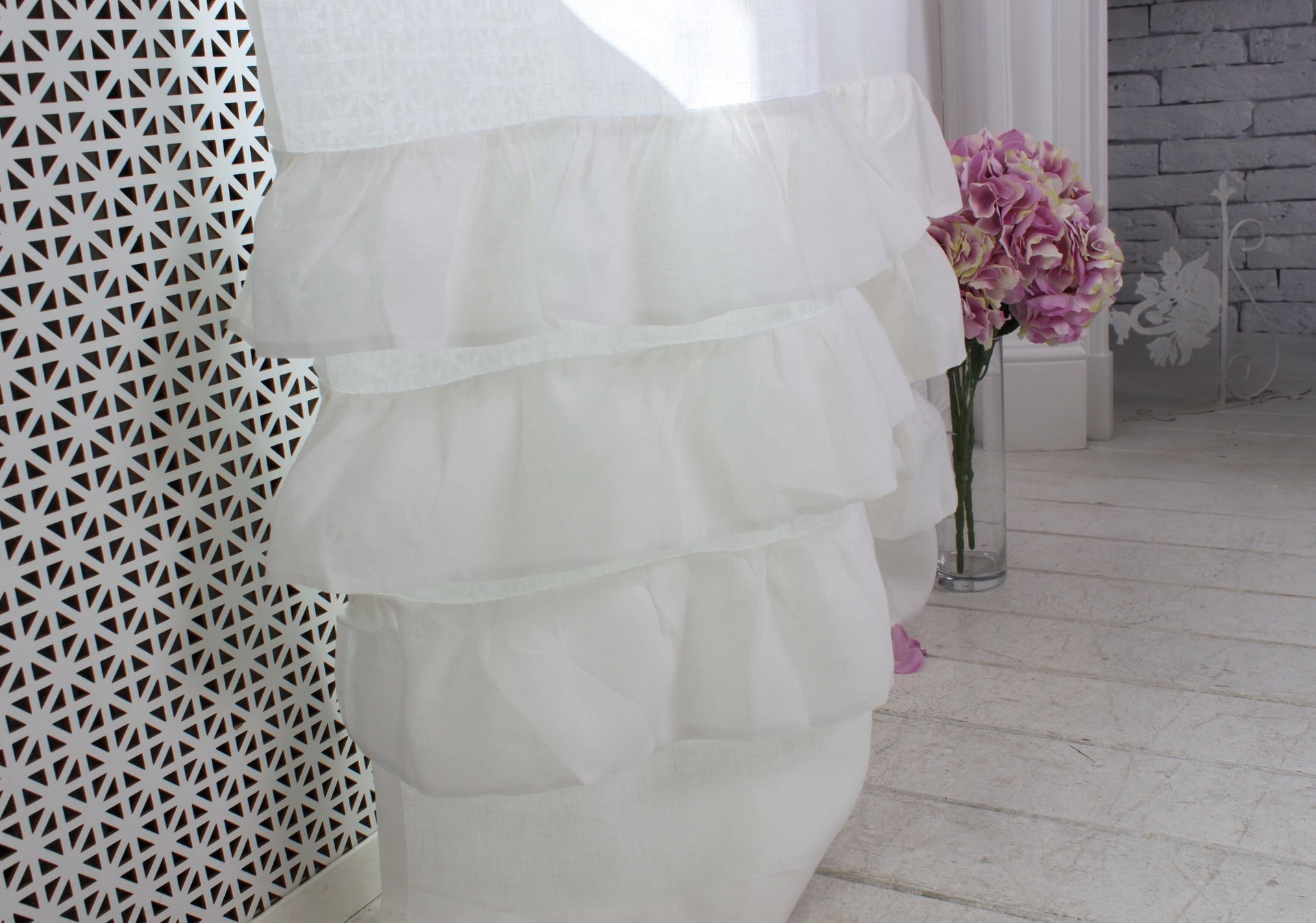Linen Ruffled Curtain Panel with Cotton Lining