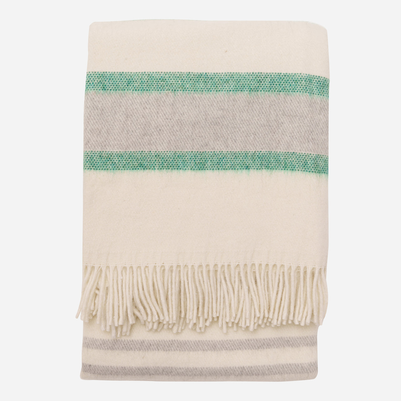 Cream Wool Blanket with Forest Green and Gray Stripes - 100% Pure Soft Wool Blanket