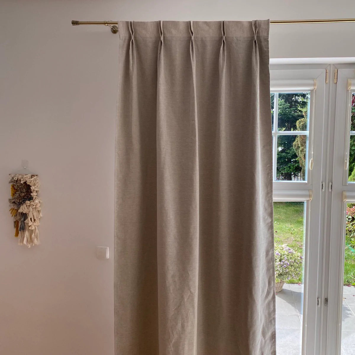 On Sale Single Double Pinch Pleat Linen Curtain with Blackout Lining  - Total Darkening  - 122x236 cm in Off-white Color