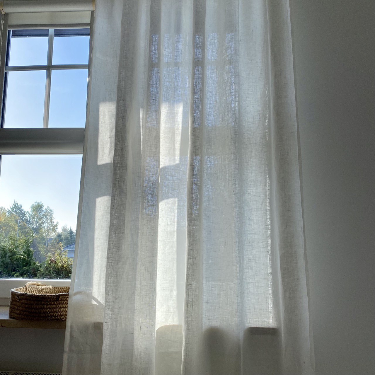 On Sale Single Linen Curtain with Hanging Loops - Unlined - in White ot Off-White Colour