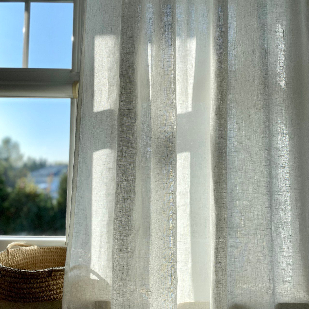 On Sale Single Linen Curtain with Hanging Loops - Unlined - in White ot Off-White Colour