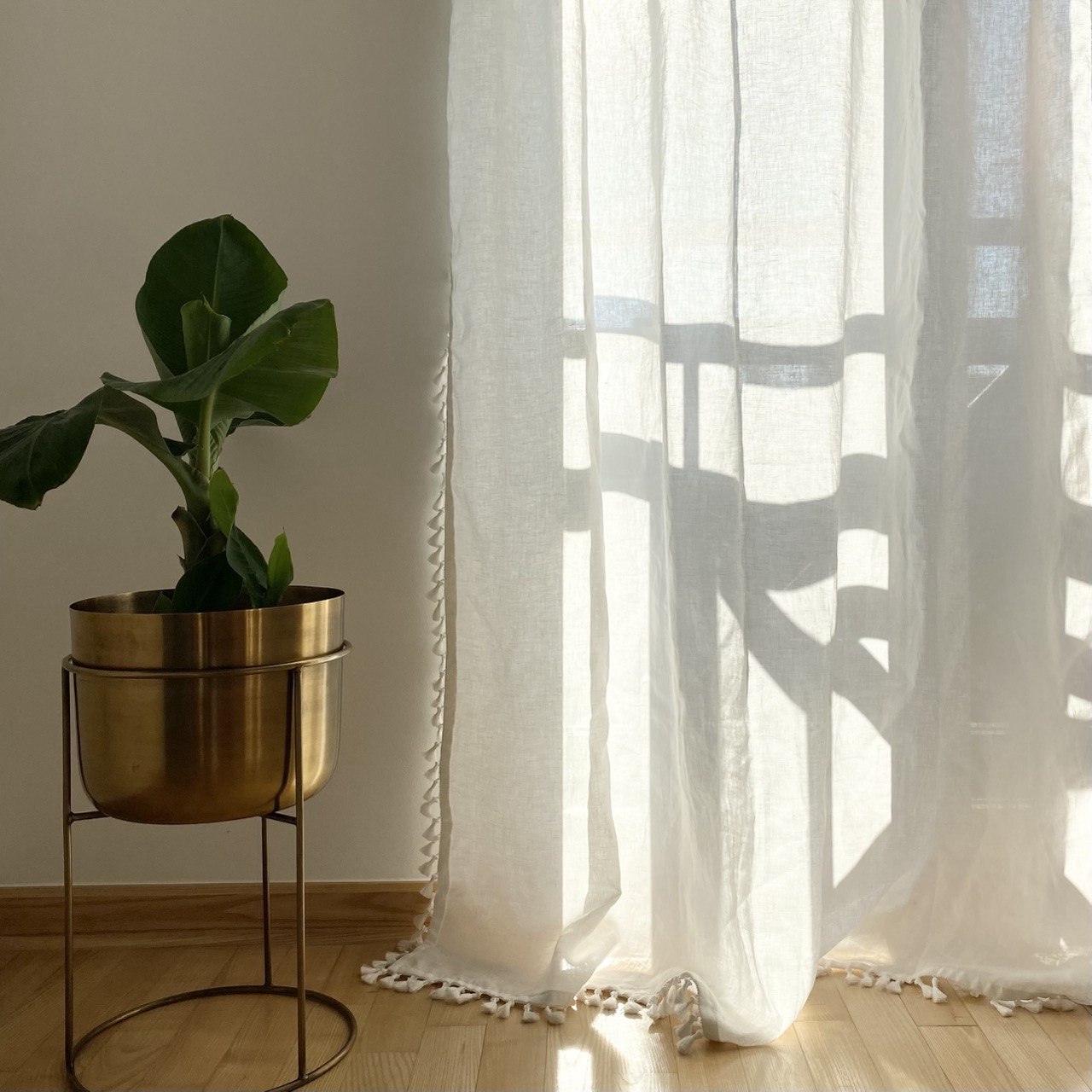 Boho Linen Curtain Panel with Tassels - White, Off-white and Natural Linen Colours