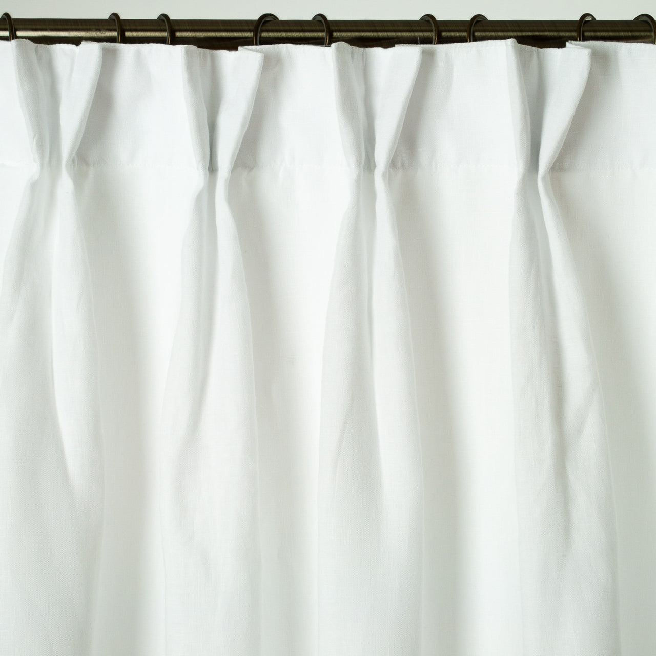 White Dutch Pleat Linen Curtain Panel - Heading for Rings and Hooks