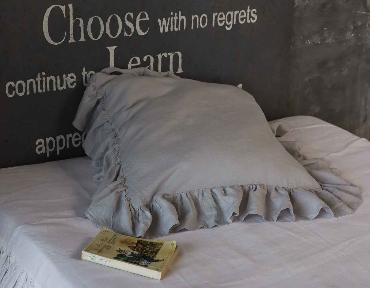 Shabby Chic Linen Ruffled Pillow Sham