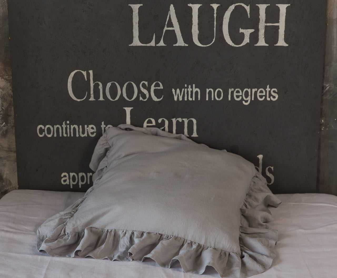 Shabby Chic Linen Ruffled Pillow Sham